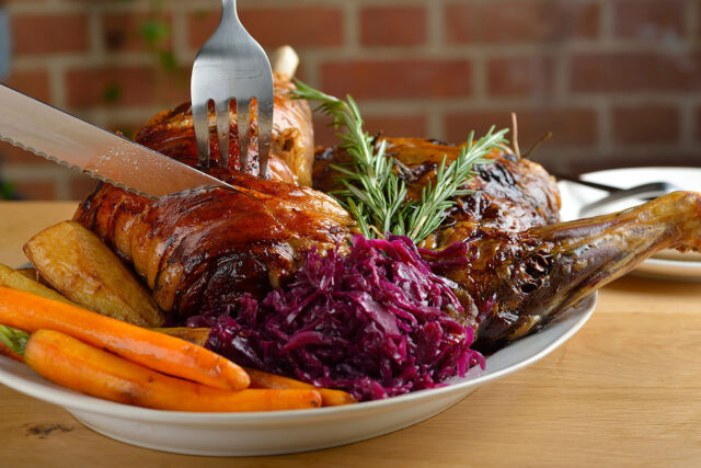 Perfectly roasted beef with Yorkshire pudding for Sunday lunch at Ferrari's Bexley.